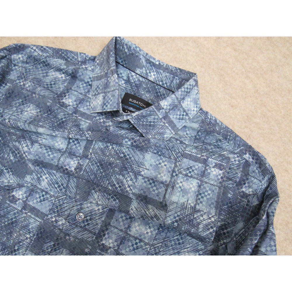 Bugatchi OoohCotton Tech Shirt Mens Large Teal Blue 8-Way Stretch TF9078K60